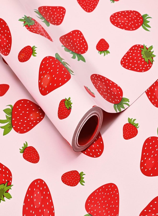 Sanixin Strawberry Wrapping Paper 17In x 32.8Ft Pink Red Strawberry Gift Wrap Paper Fruit Art Paper for Summer Baby Shower Birthday Party Holidays DIY Craft - Image 1